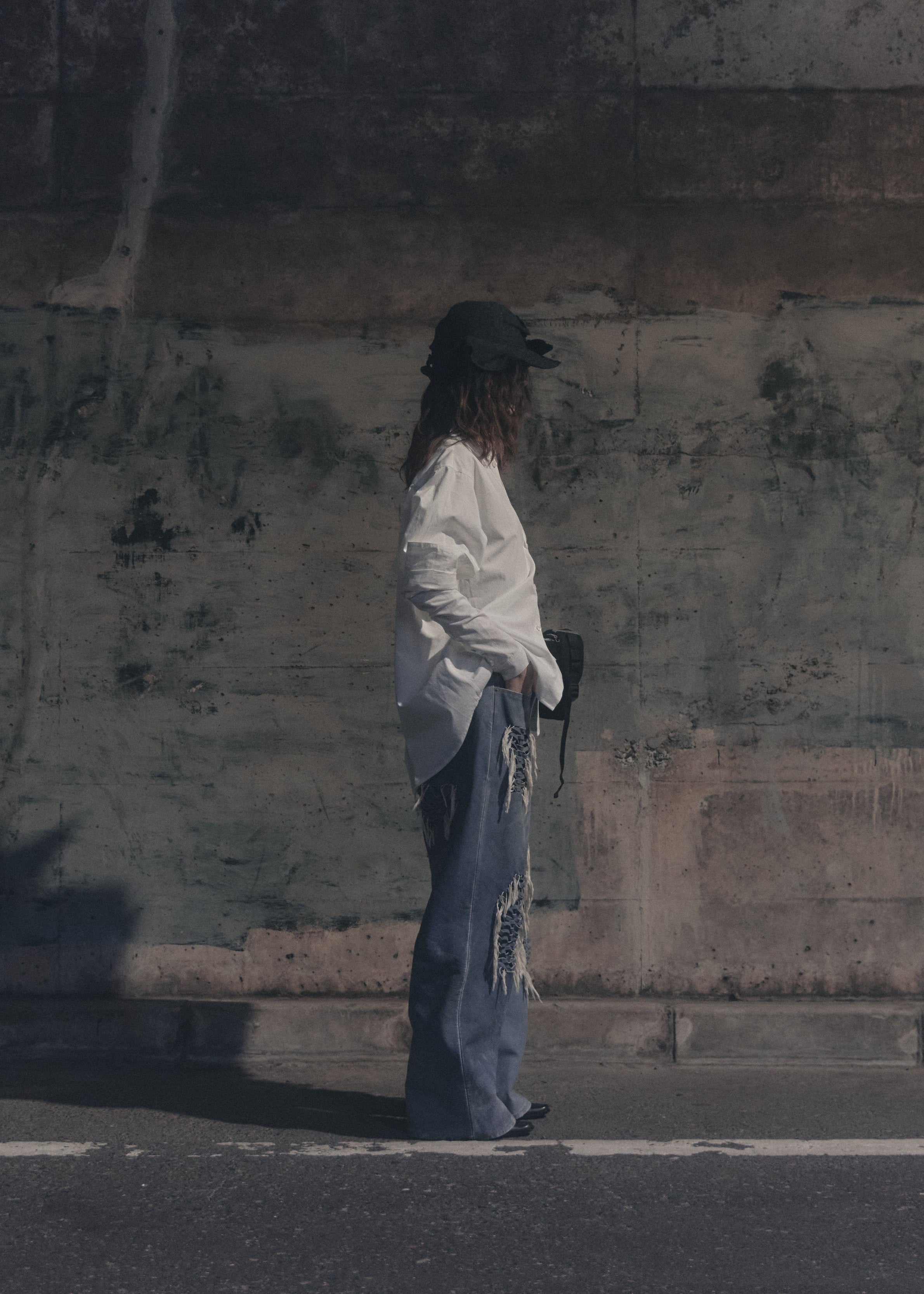 Hand-Braided Vintage Denim Effect Leather Pants