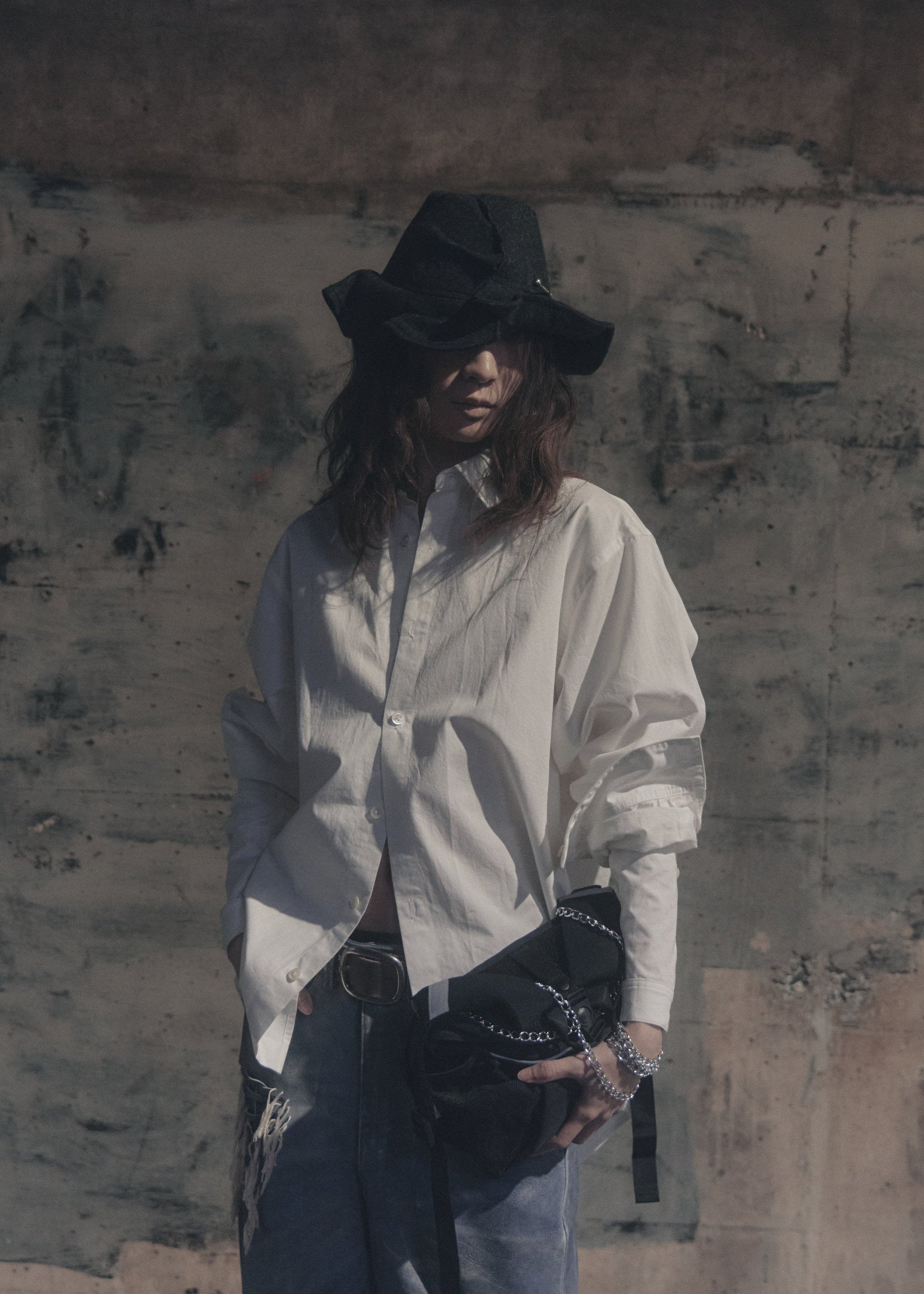Rolled-up Sleeves Cotton Shirt [WH]