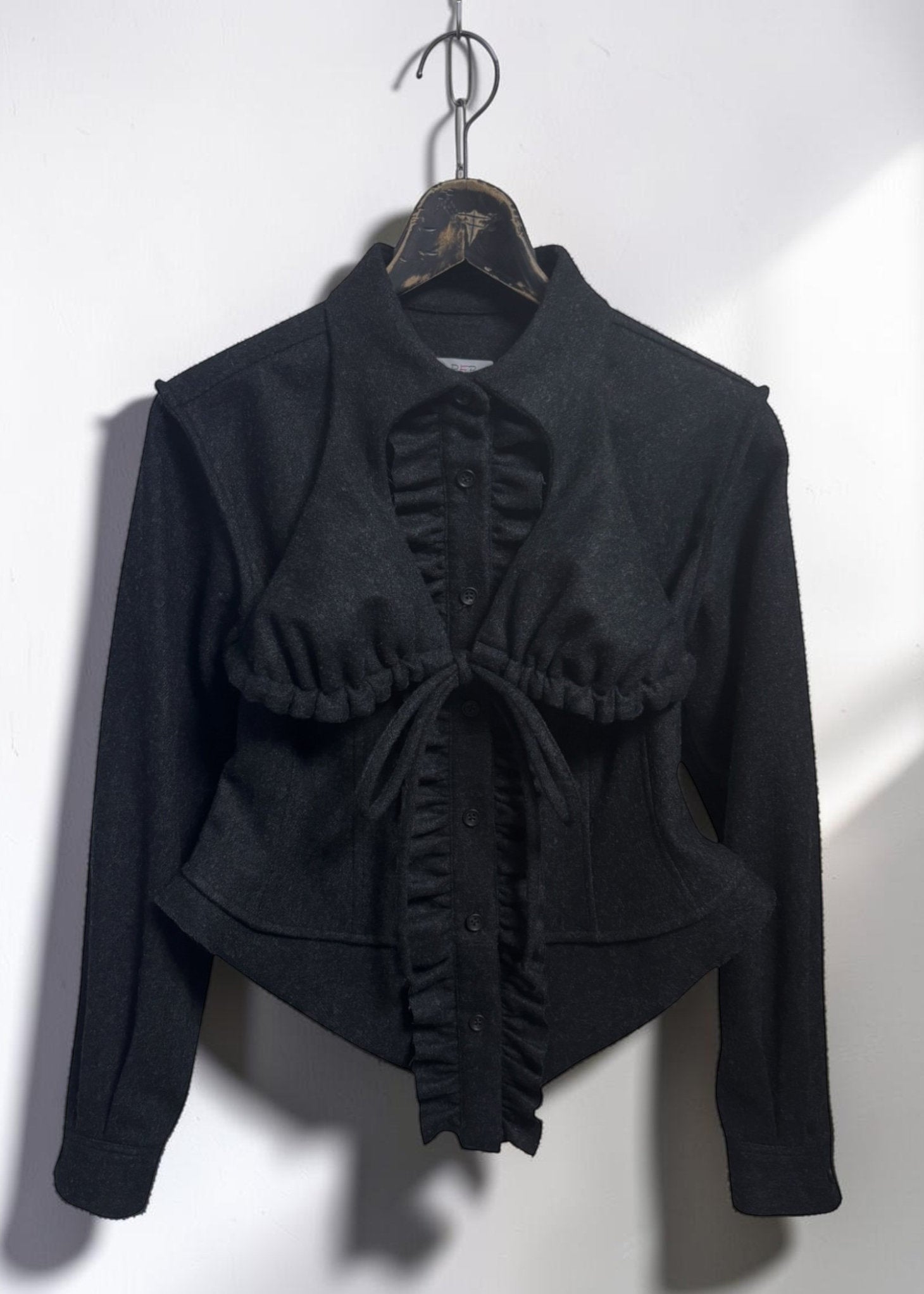 Wool Bra-Collar Ruffle Shirt