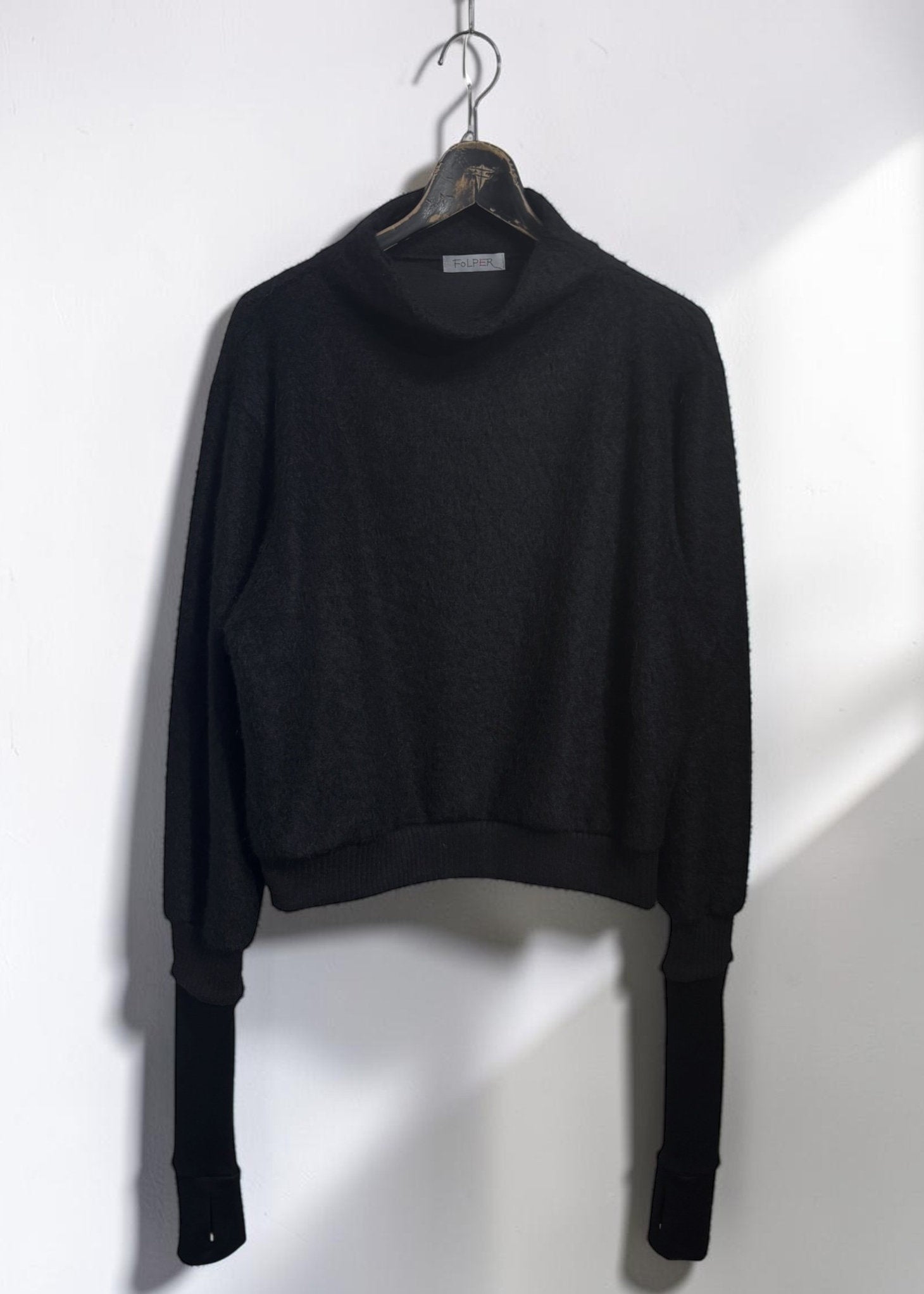 Pushed-up Sleeves Alpaca Shaggy Sweater