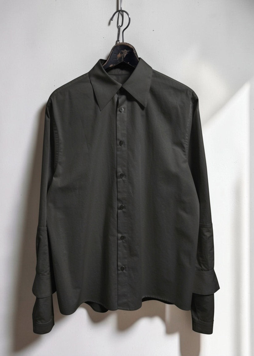 Rolled-up Sleeves Cotton Shirt [BK]