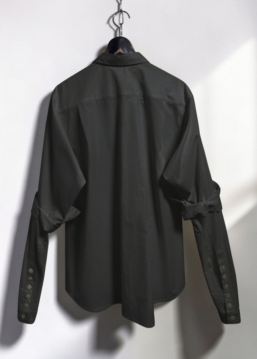 Rolled-up Sleeves Cotton Shirt [BK]