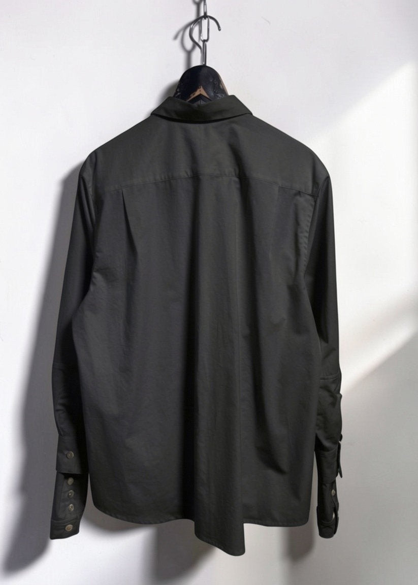 Rolled-up Sleeves Cotton Shirt [BK]