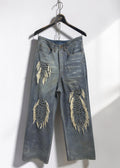 Hand-Braided Vintage Denim Effect Leather Pants