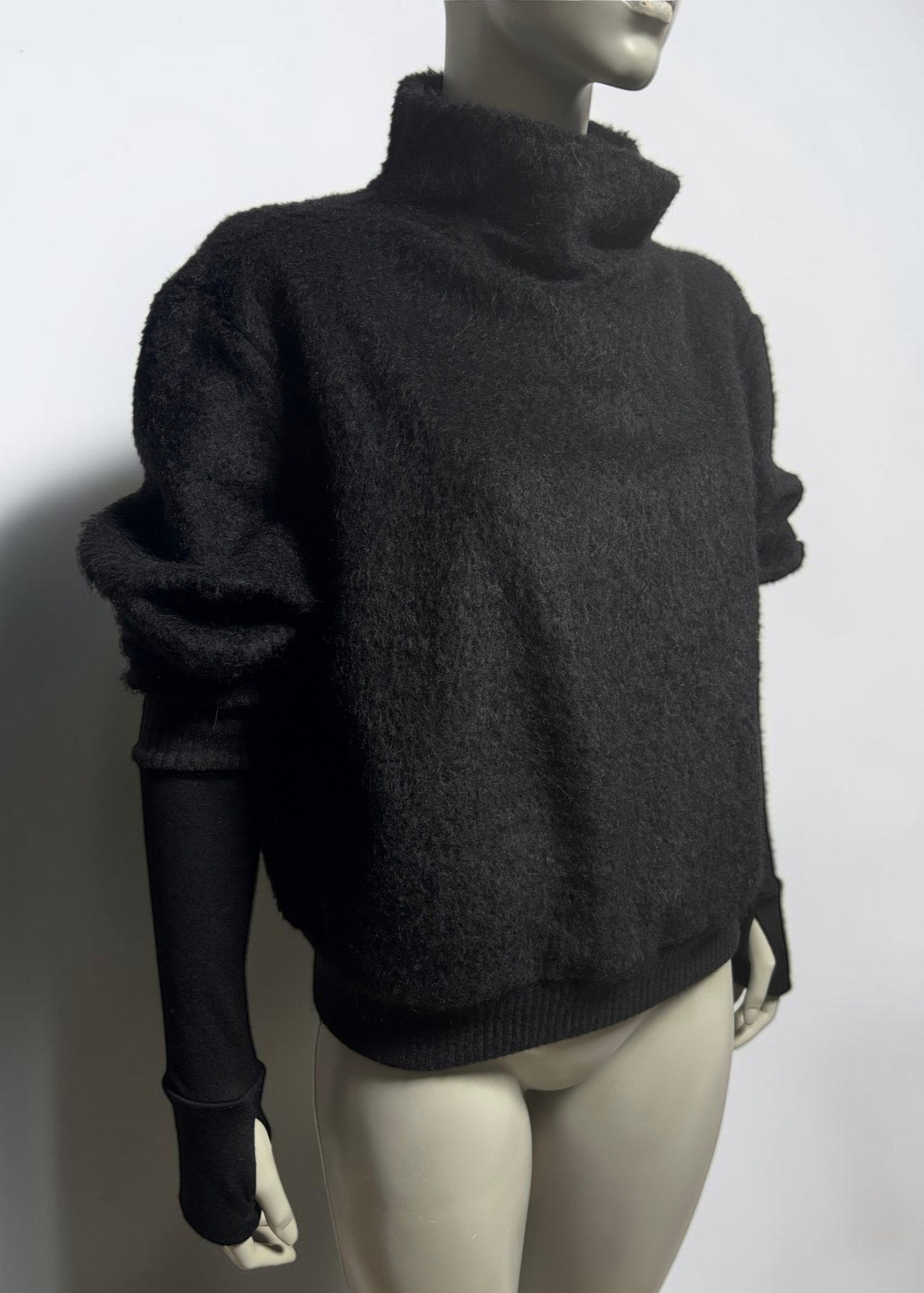 Pushed-up Sleeves Alpaca Shaggy Sweater