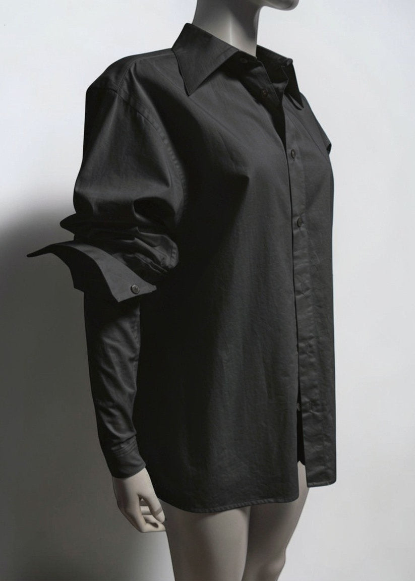 Rolled-up Sleeves Cotton Shirt [BK]
