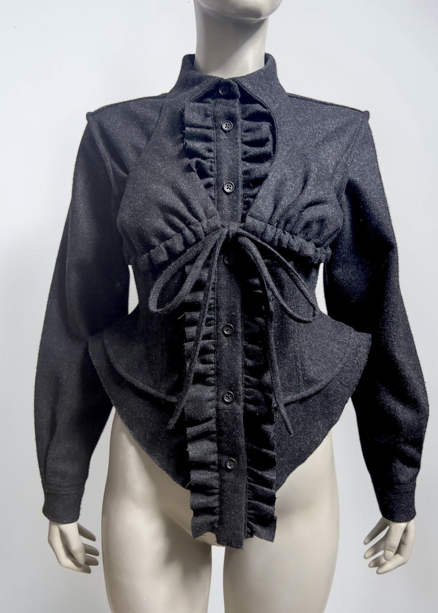 Wool Bra-Collar Ruffle Shirt