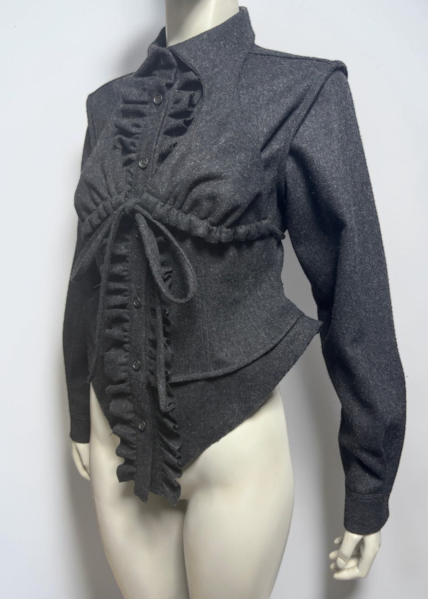 Wool Bra-Collar Ruffle Shirt