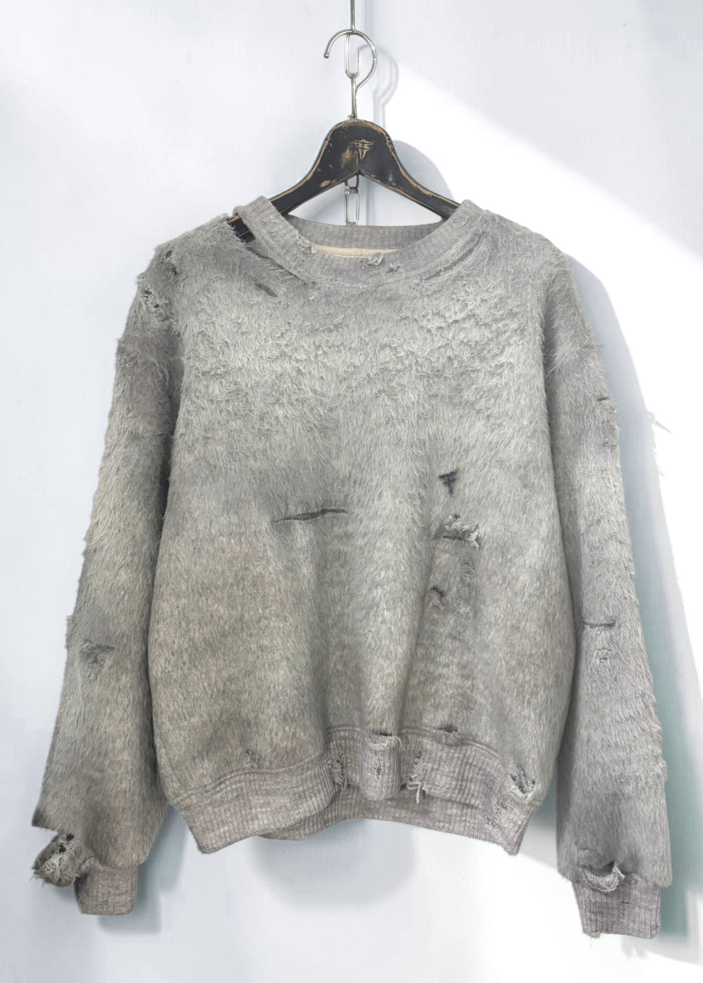 Vintage Effect Shaggy Sweat Shirt [GY]