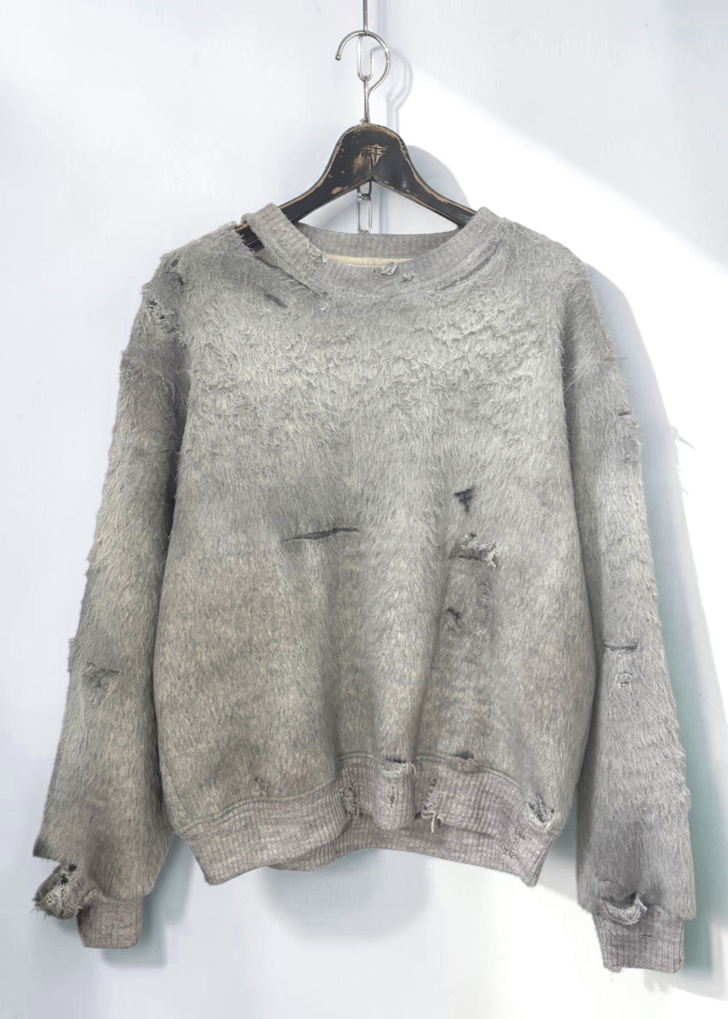 Vintage Effect Shaggy Sweat Shirt [GY]