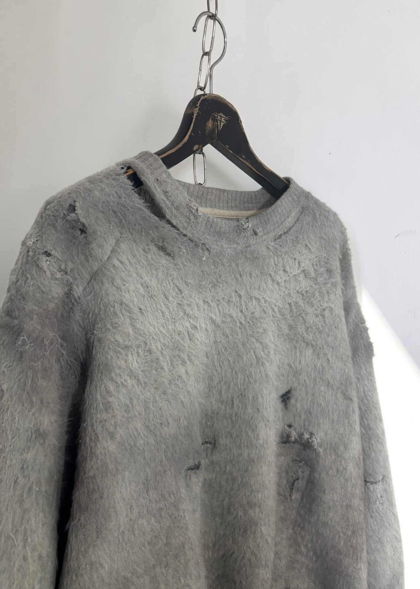 Vintage Effect Shaggy Sweat Shirt [GY]