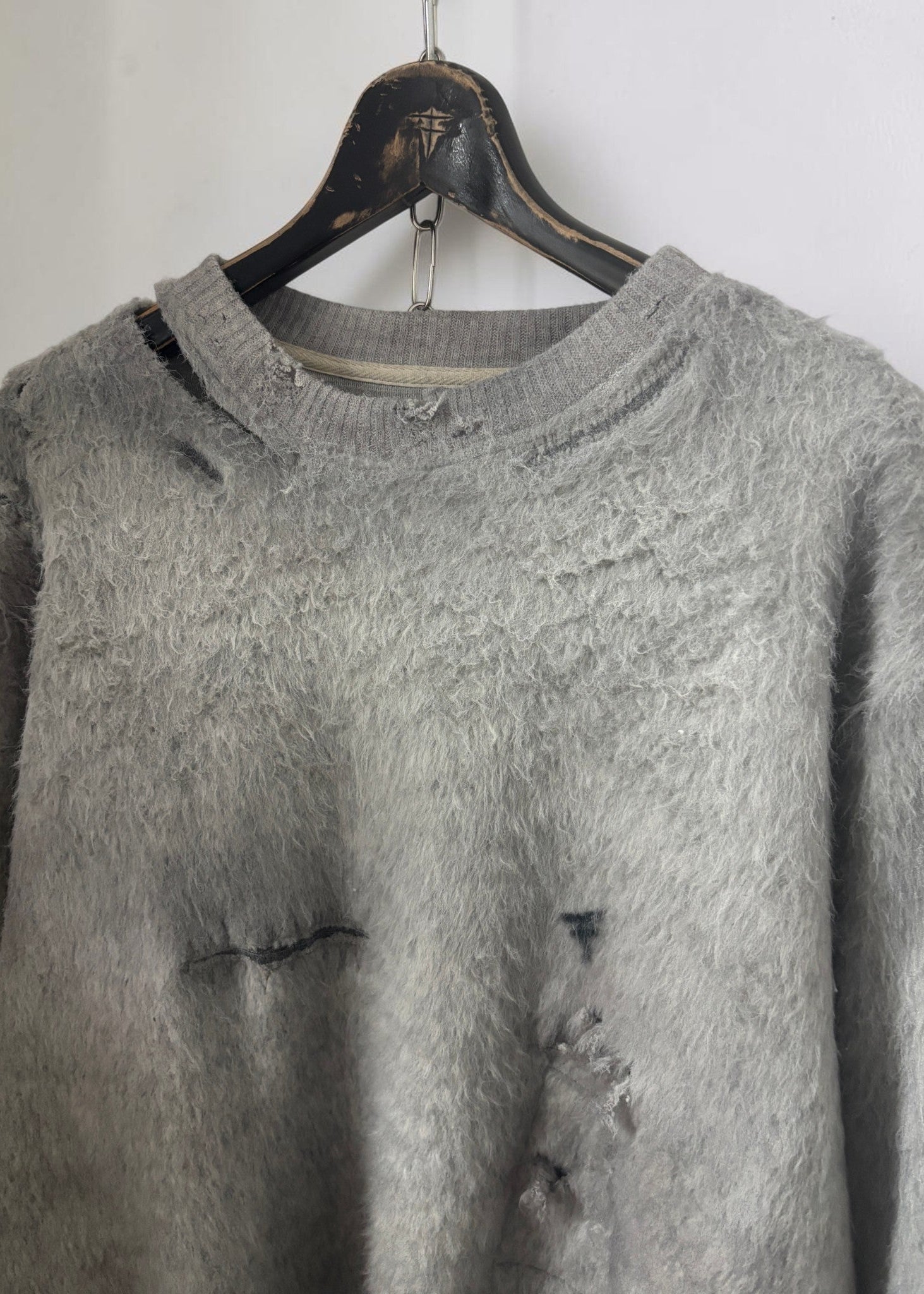 Vintage Effect Shaggy Sweat Shirt [GY]
