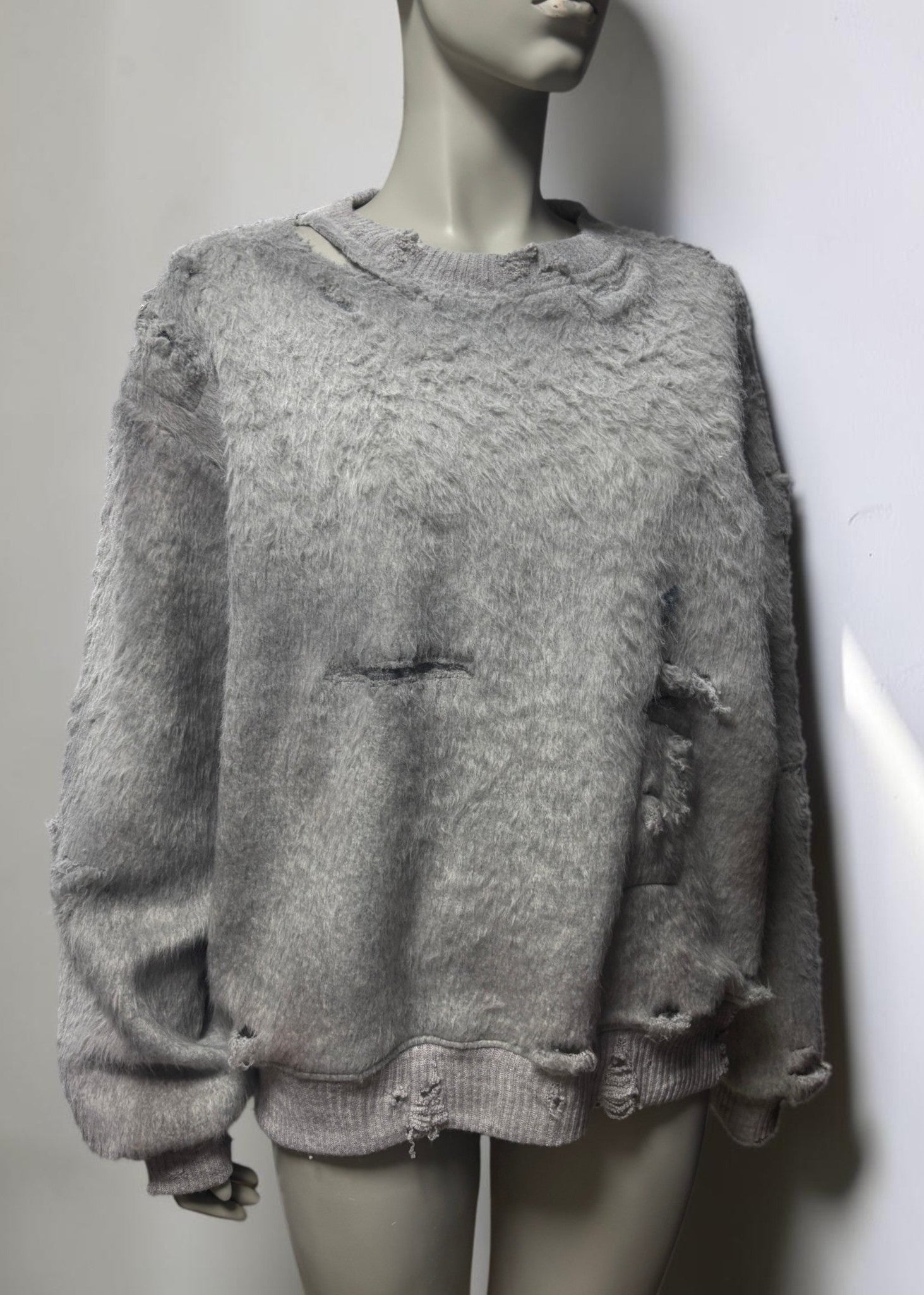 Vintage Effect Shaggy Sweat Shirt [GY]