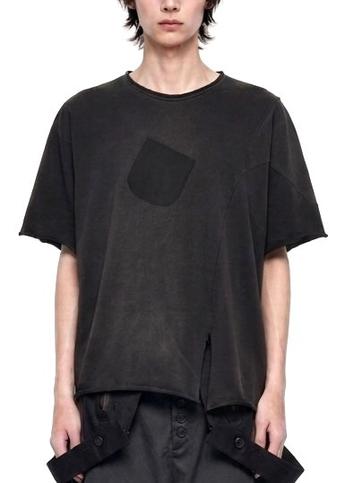 Sun-Faded Effect Offset Short-Sleeve Tee [BK]